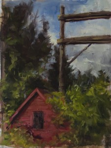 "Red Attic" 12x9 in., Oil on Masonite without Frame or Hang Wire