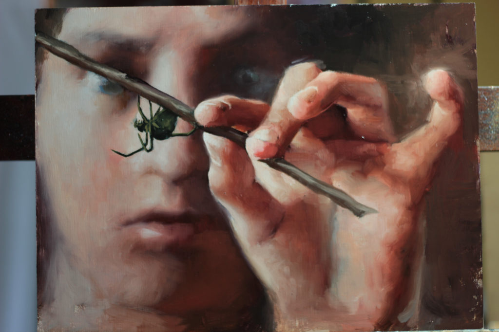 Illustration of Boy Holding Spider